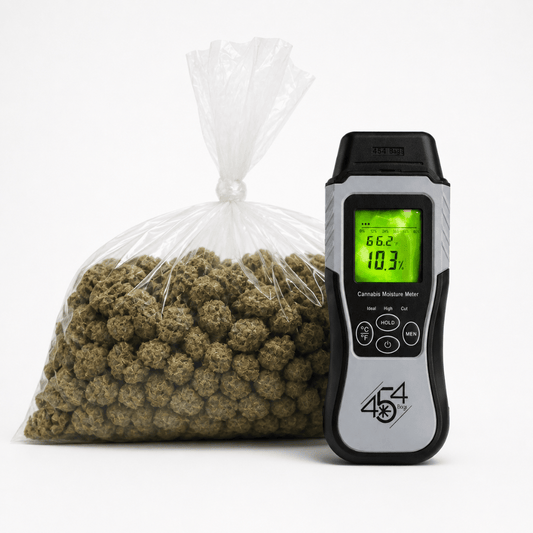 Cannabis curing kit with 18x24 turkey bags and moisture meter for post-harvest flower storage