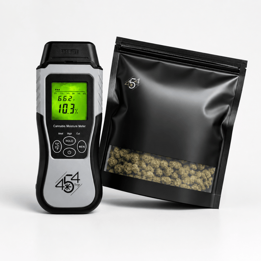 CurePak cannabis curing kit with moisture meter and black storage pouch for post-harvest flower curing