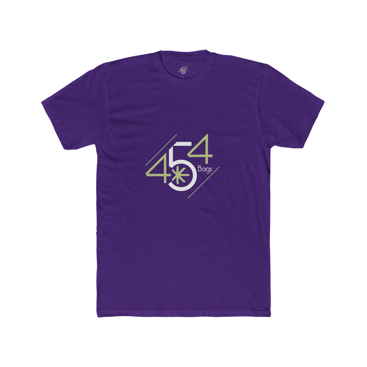 Front view of a purple T-shirt with the 454 Bags logo.