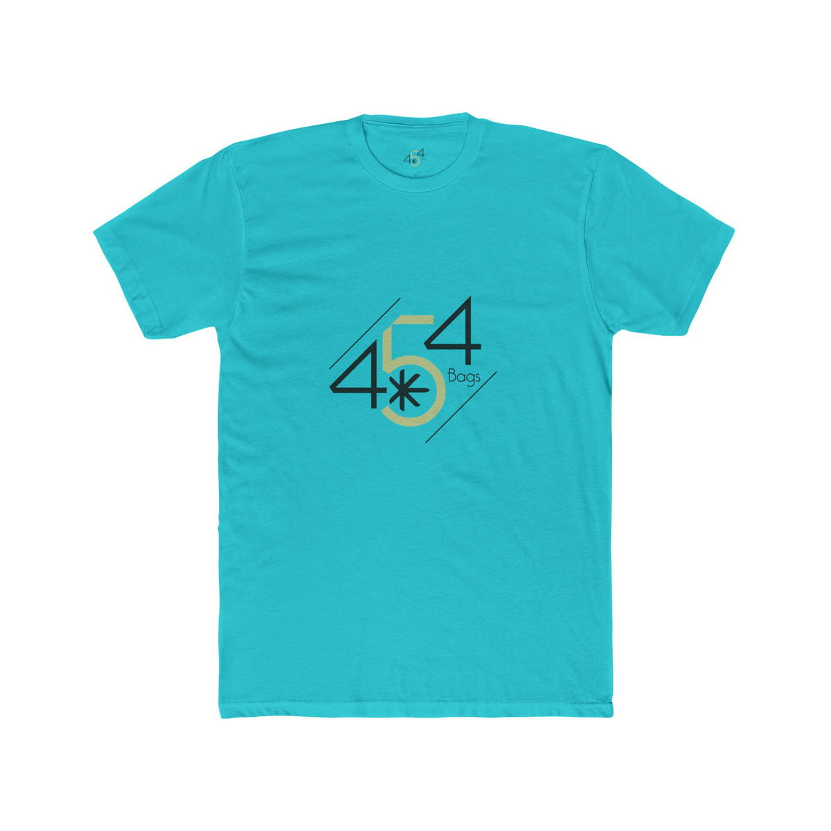 Front view of a turquoise 454 Bags T-shirt. 454 Bags logo centered on the chest.