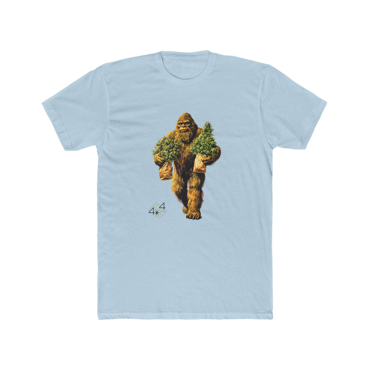 Front view of a light blue T-shirt with the 454 Bags Big Foot Buds character graphic.