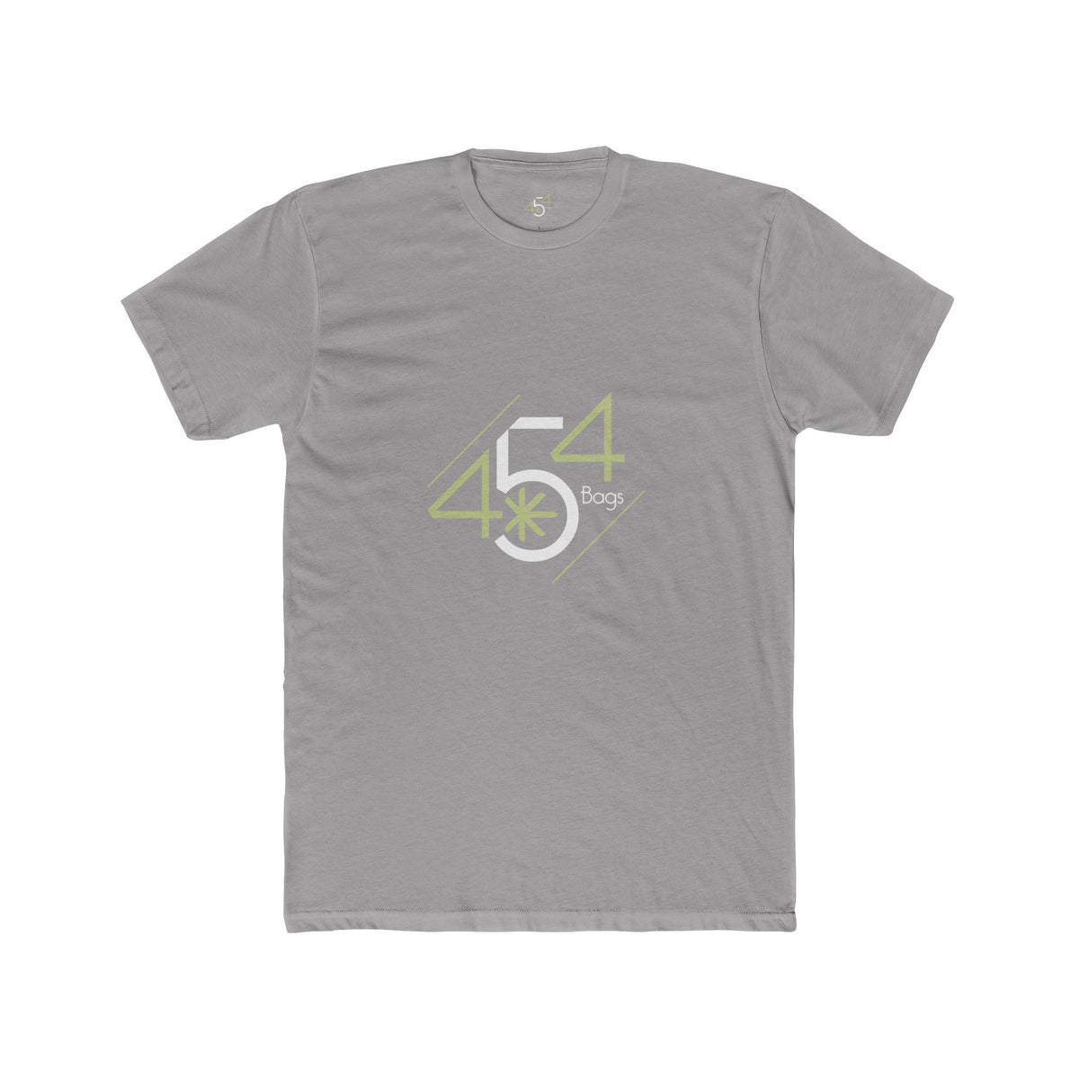 Front view of a gray T-shirt with the 454 Bags logo.