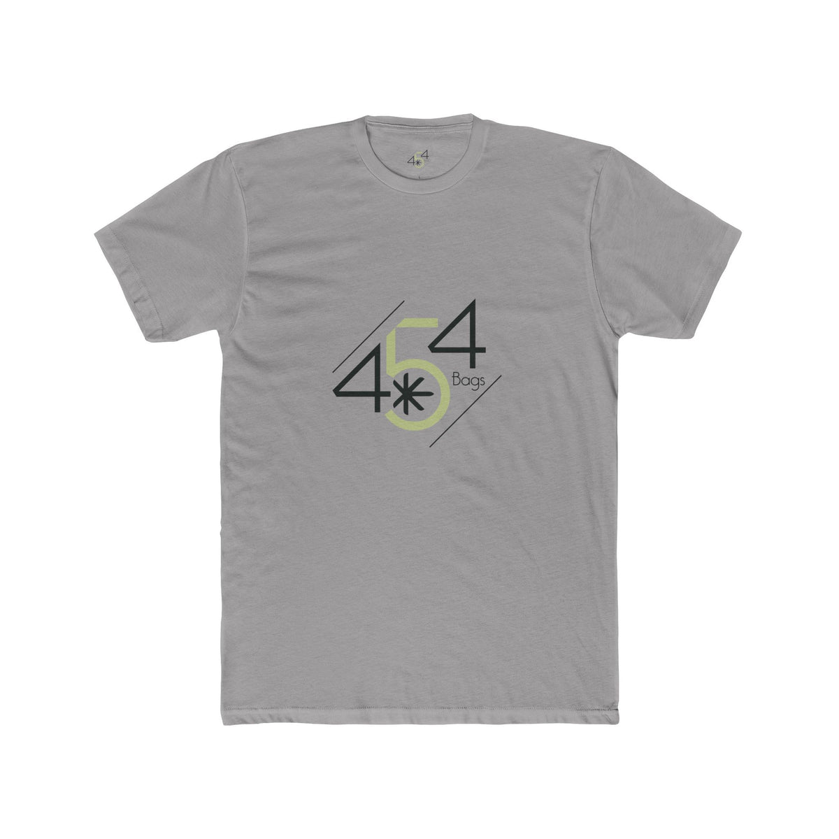 Front view of a gray 454 Bags T-shirt. 454 Bags logo centered on the chest.