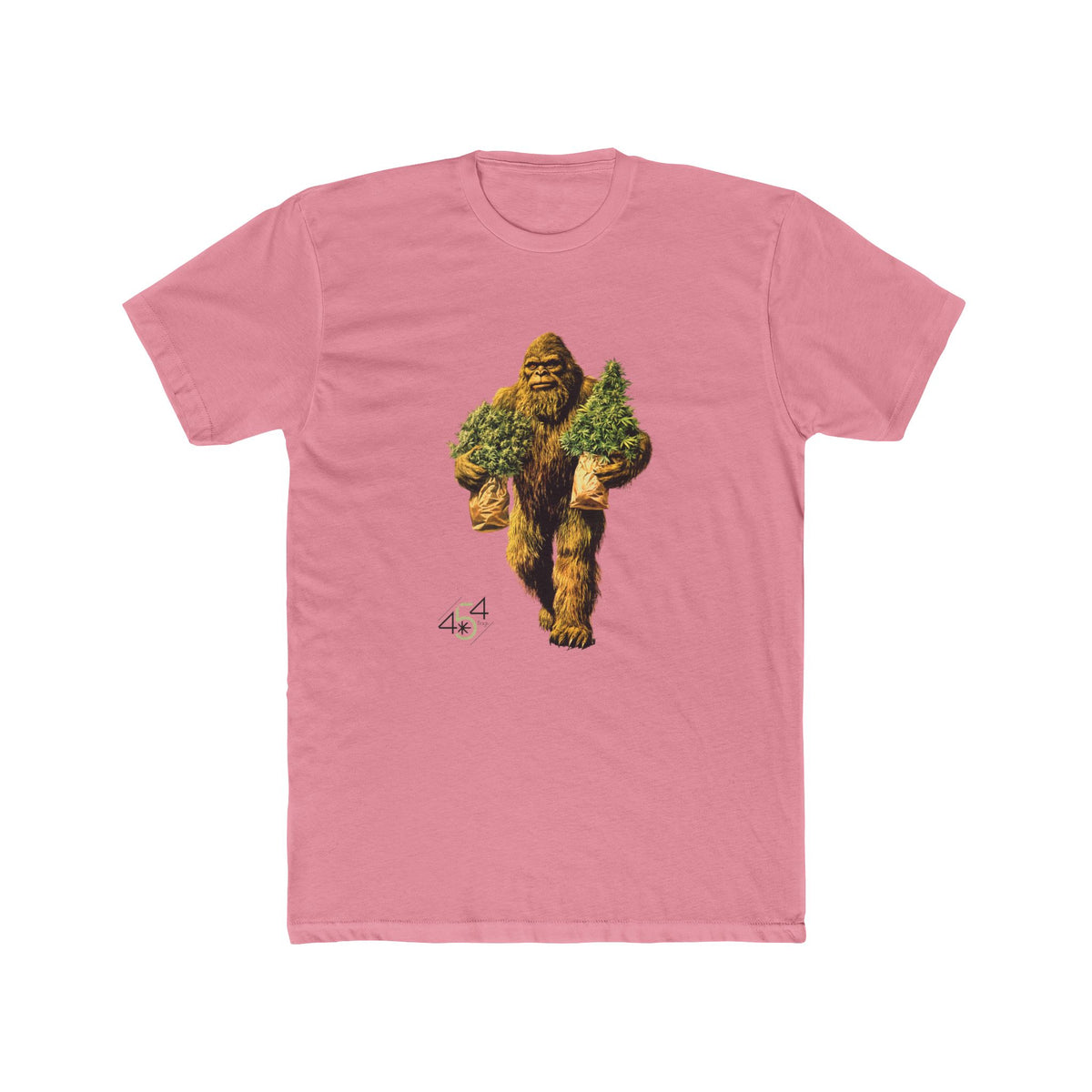 Front view of a pink T-shirt with the 454 Bags Big Foot Buds character graphic.