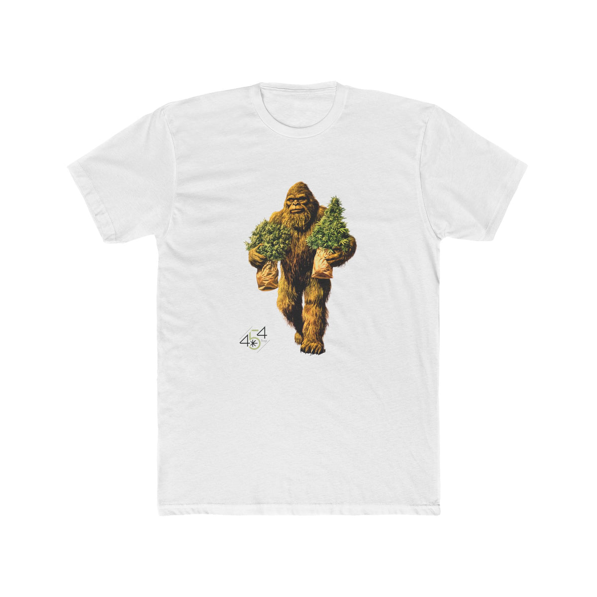 Front view of a white T-shirt with the 454 Bags Big Foot Buds character graphic.