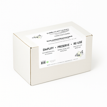 White box with product label on a white background