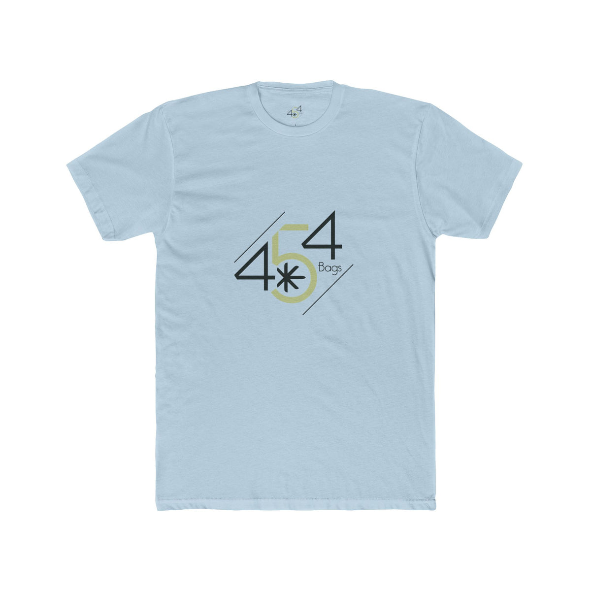 Front view of a light blue 454 Bags T-shirt. 454 Bags logo centered on the chest.