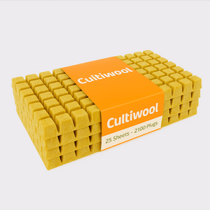 Pack of Cultiwool plant plugs with an orange label on a white background
