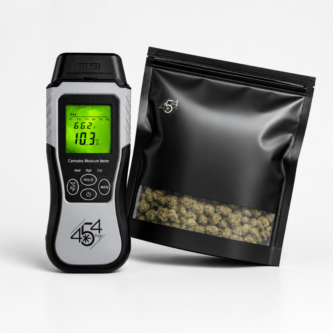 CurePak cannabis curing kit with moisture meter and black storage pouch for post-harvest flower curing