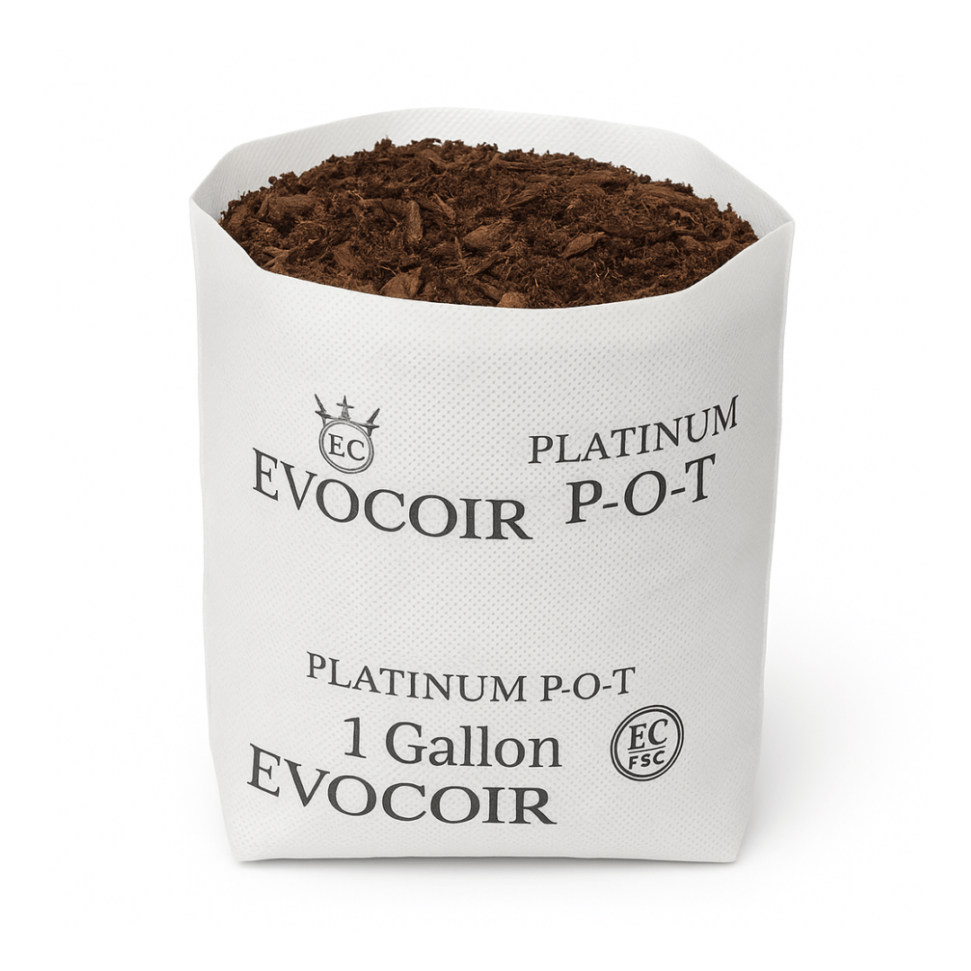 1-gallon container of Evocoir compost with visible branding on a white background