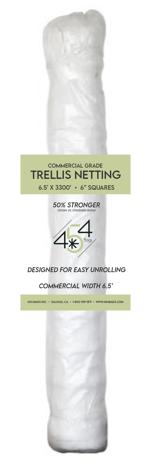 Trellis Netting - 6.5' x 3,300' - 6" Squares - 12GSM - Single Roll