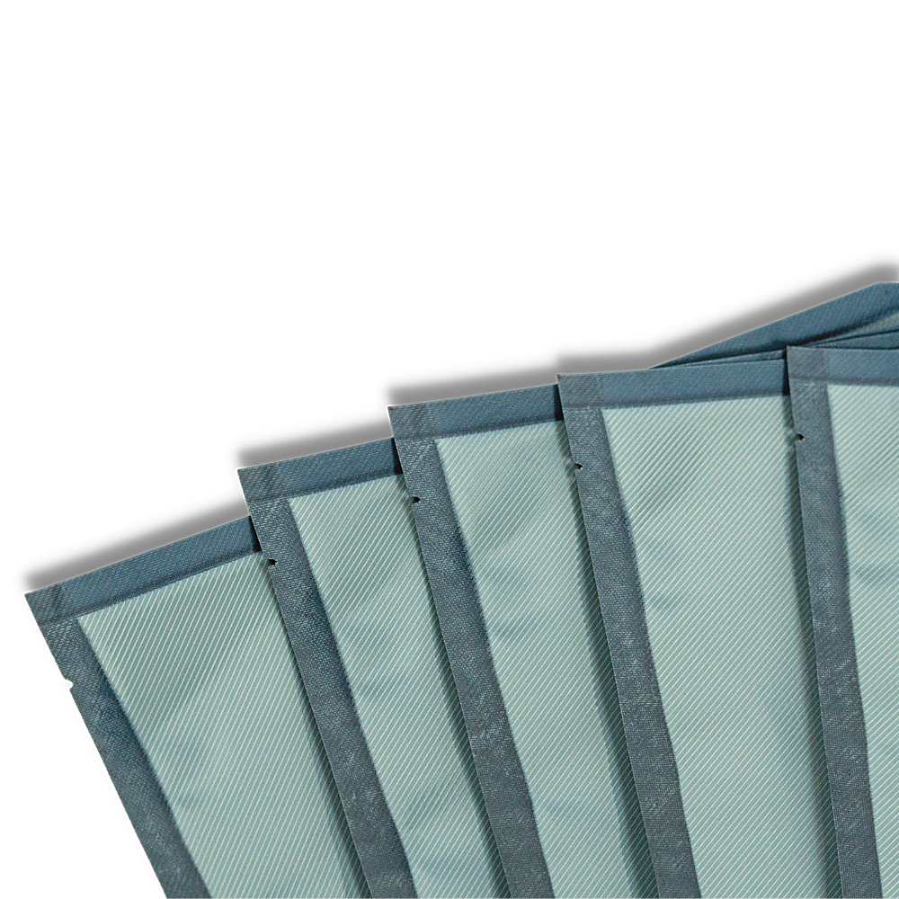 Close-up angle of the 11"x24" bioplastic vacuum bags, showcasing the black side for UV protection.