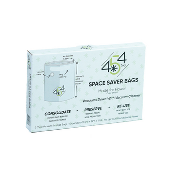 454 Bags' Space Saver storage bags for secure, airtight flower storage with vacuum seal.